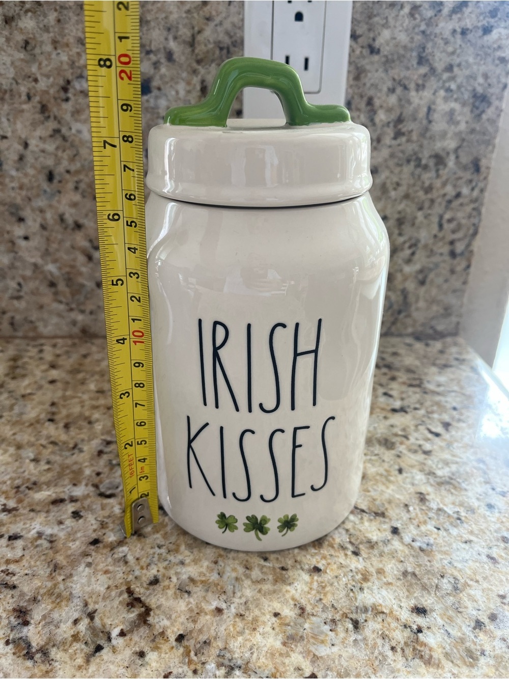 Rae Dunn Ceramic 'IRISH KISSES' Canister with Green Handle St Patrick’s
